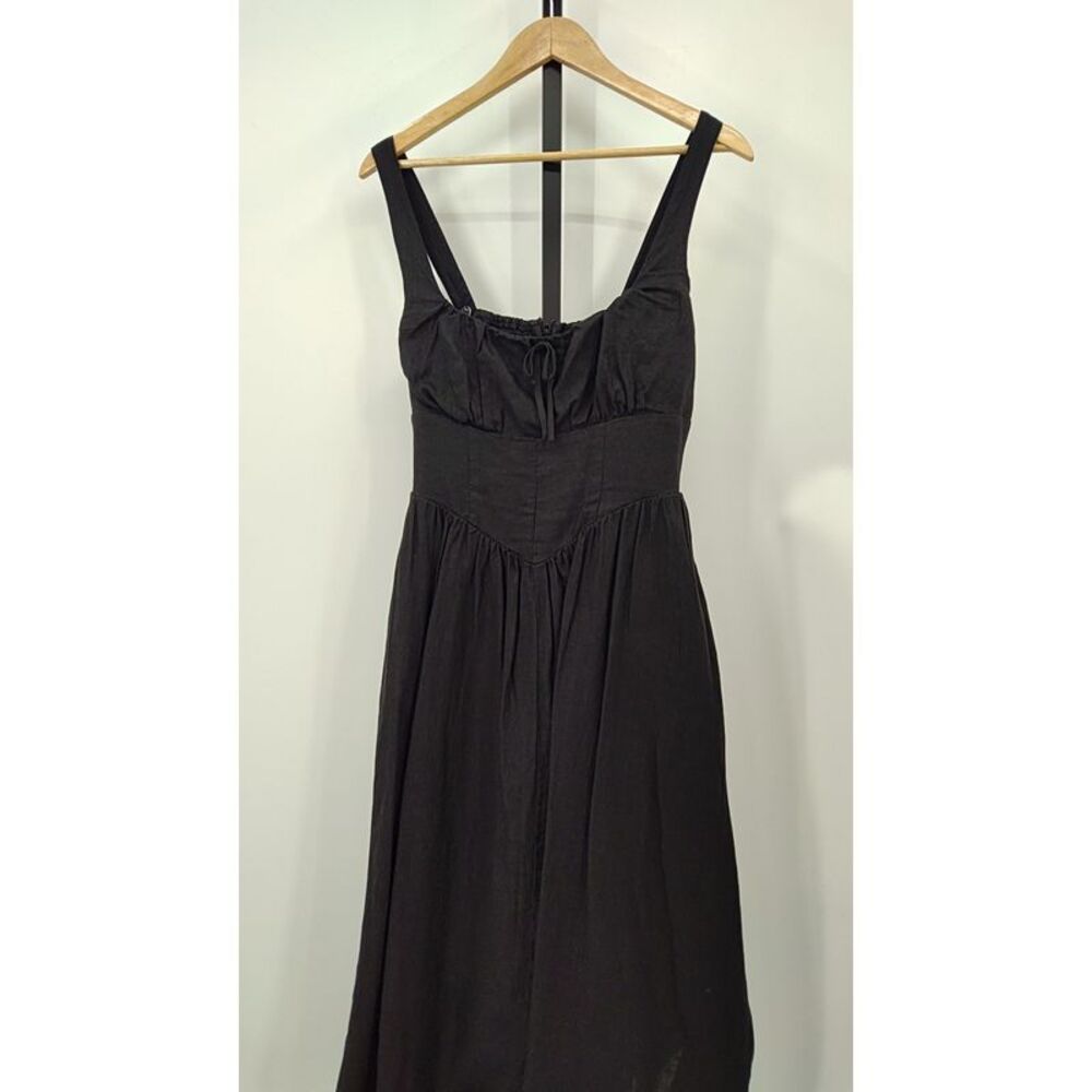 Quince Womens 100% European Linen Corset Midi Dress Black Basic Sleeved S